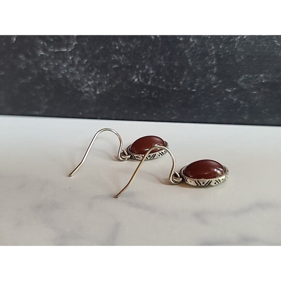 Dangling Red And Silver Tone Metal Pierced Earrings Vintage - Picture 9 of 10